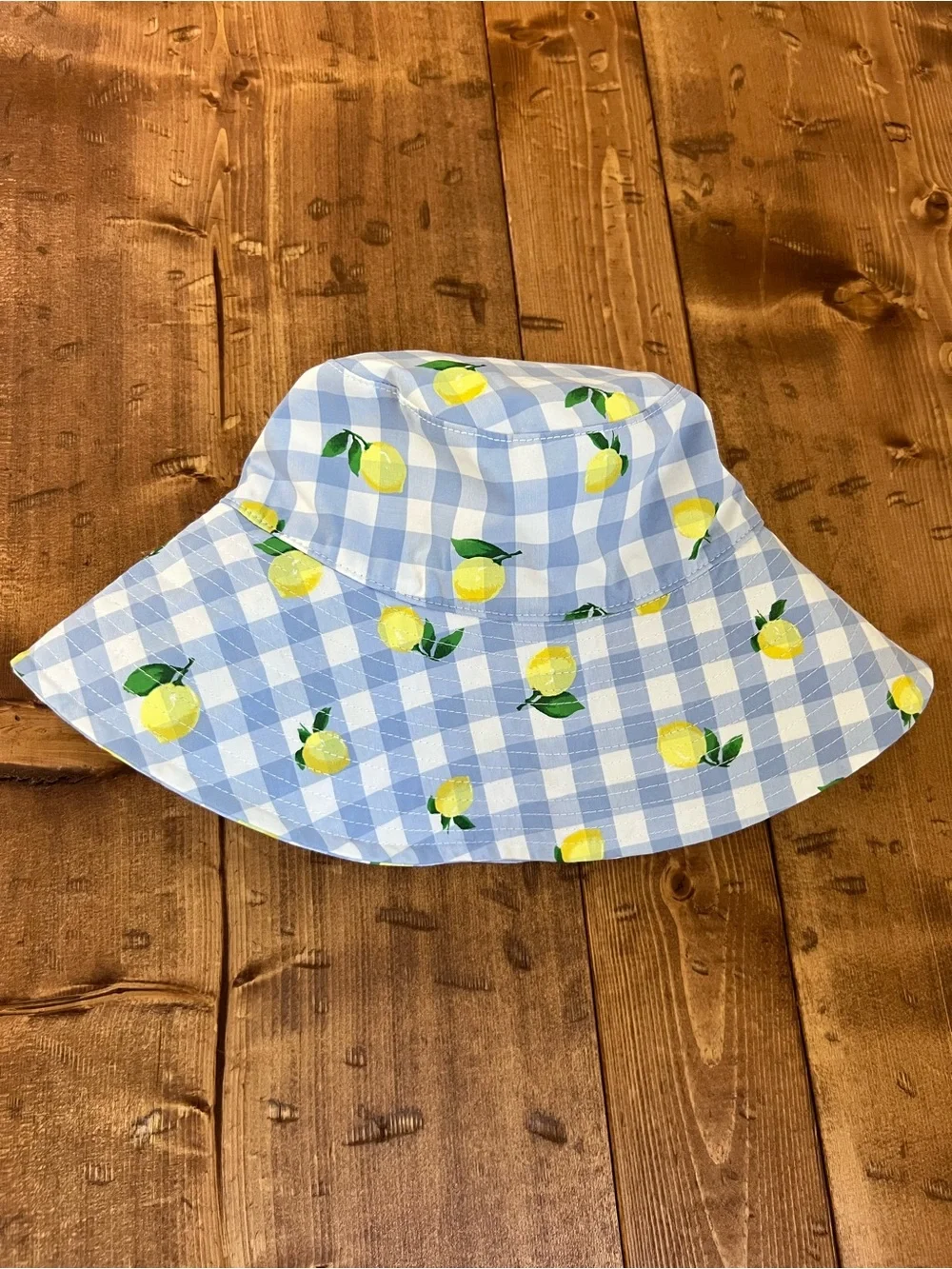 Janie and Jack Sun Hat Child Size 6/8 Blue Gingham Lemon 100% Cotton